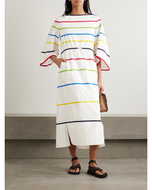 Rosie Assoulin Gray Ribbon Grosgrain-Trimmed Cotton-Poplin Midi Dress
