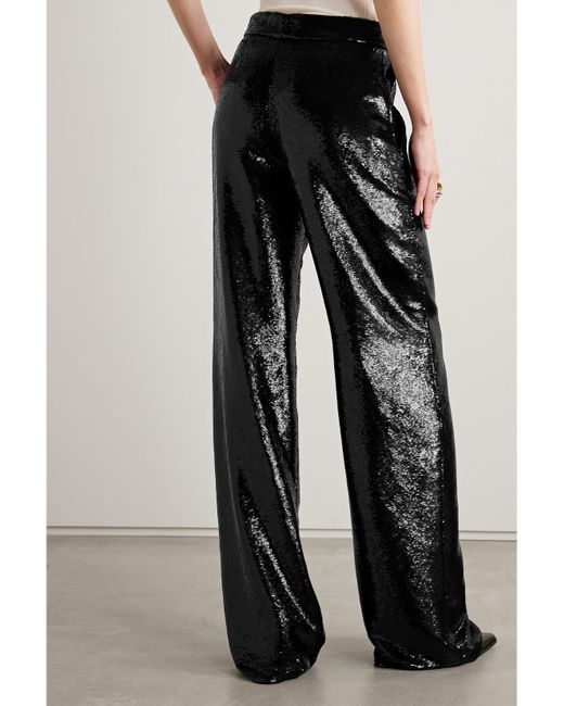 Veronica de Piante Black Anya Hose Mit Weitem Bein Aus Crêpe De Chine Mit Pailletten
