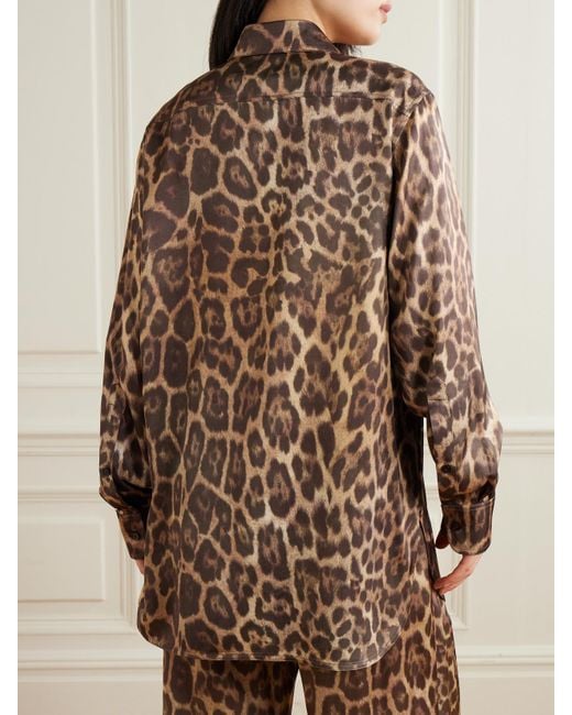 Stella McCartney Brown Embroidered Leopard-Print Satin Shirt