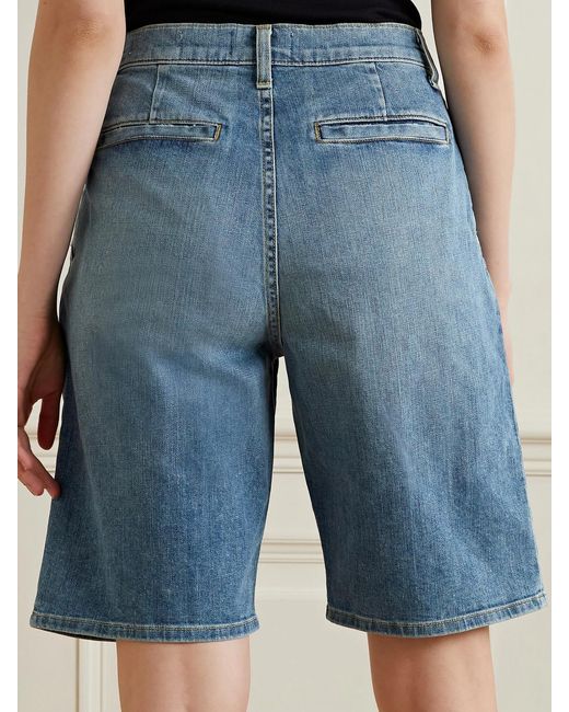 Nili Lotan Blue Julie Pleated Denim Shorts