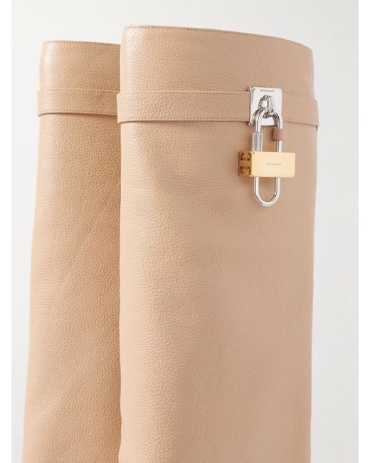 Givenchy White Shark Lock Kniehohe Stiefel Aus Strukturiertem Leder Mit Verzierungen