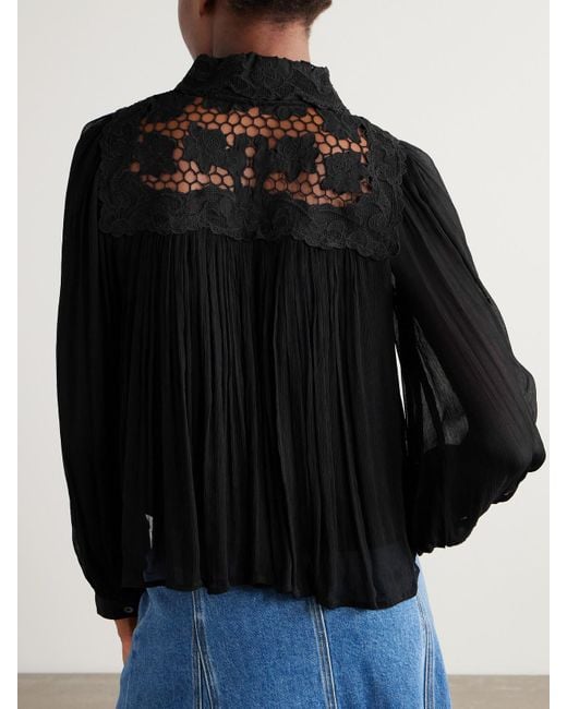 Sea Black Daphne Lace-Trimmed Crinkled Crepon Blouse