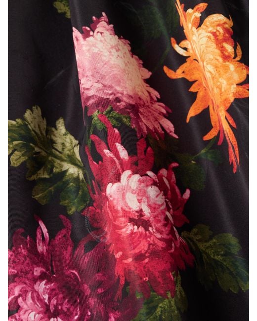 Carolina Herrera Red Pleated Floral-Print Faille Maxi Skirt