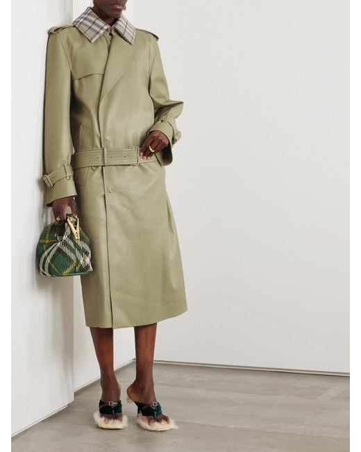 Trench-Coat En Cuir À Finitions En Jacquard À Carreaux Et À Ceinture Burberry en coloris Green