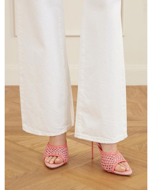 Paris Texas Pink Lidia 105 Leather-Trimmed Straw Mules