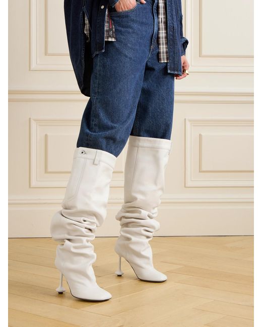 Loewe White Toy Panta Leather Over-The-Knee Boots