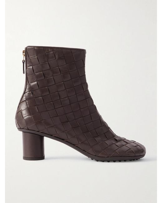 Bottega Veneta Brown Atomic Intrecciato Leather Ankle Boots