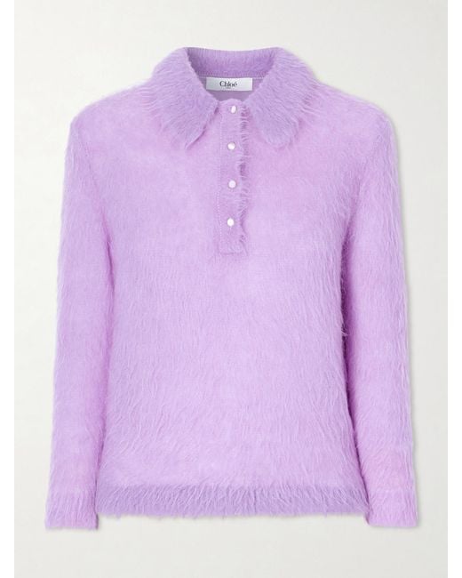 Chloé Purple Alpaca-Blend Polo Sweater