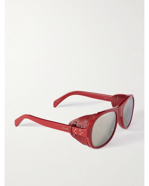 Céline Pink Aviator-Style Acetate And Leather Sunglasses