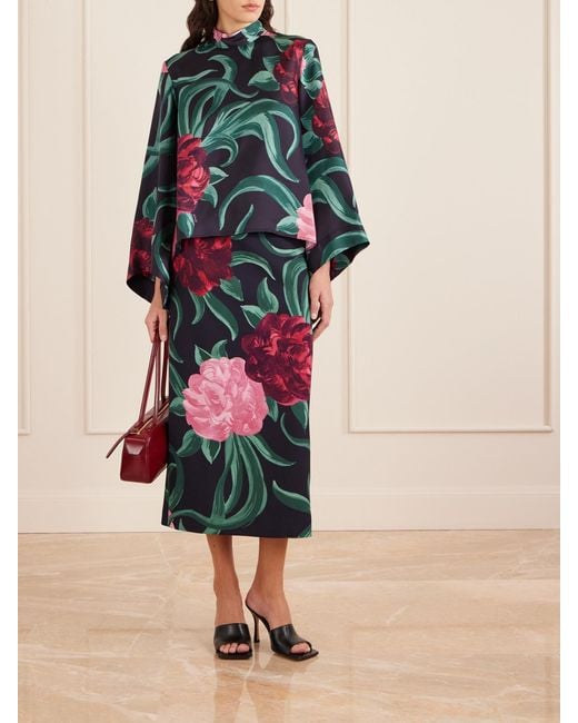 LaDoubleJ Green Printed Satin Maxi Skirt