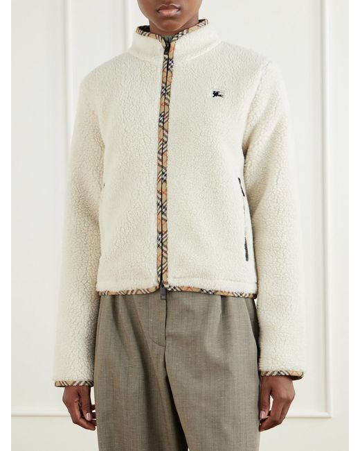 Burberry Natural Check-Trimmed Wool-Blend Plush Jacket