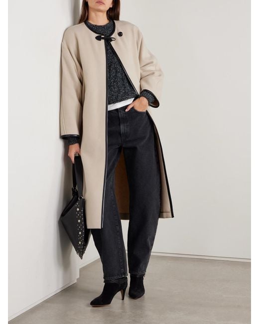 Isabel Marant Natural Elza Oversized Faux Leather-Trimmed Wool-Blend Felt Coat