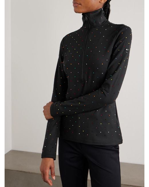 Goldbergh Black Éclair Crystal-Embellished Stretch Recycled-Jersey Half-Zip Top