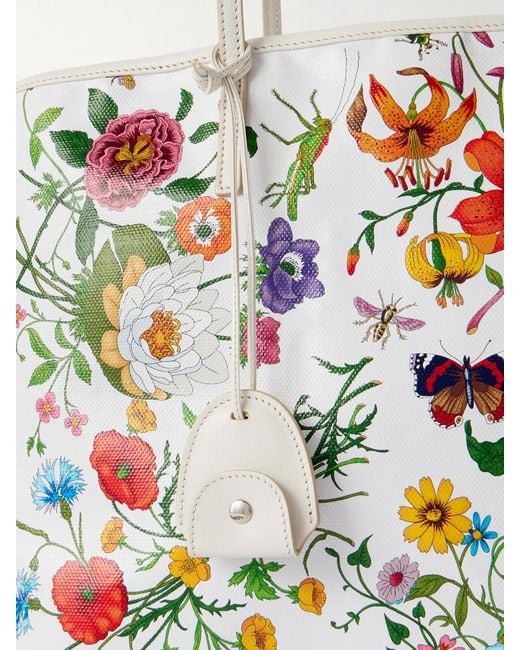 Gucci Multicolor Leather-Trimmed Floral-Print Coated-Canvas Tote