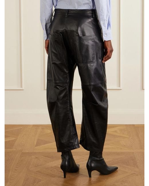 Nili Lotan Black Shon Leather Barrel-Leg Pants