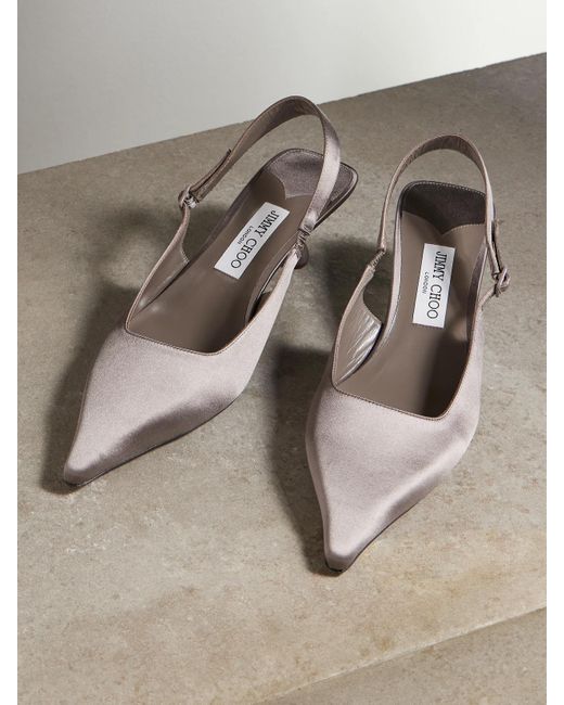 Jimmy Choo Gray Amel 50 Satin Slingback Pumps