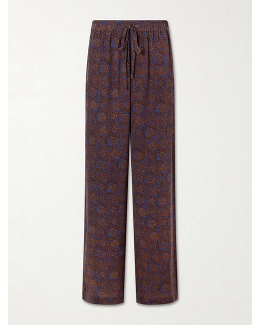 Matteau Purple Printed Silk-Crepe De Chine Straight-Leg Pants