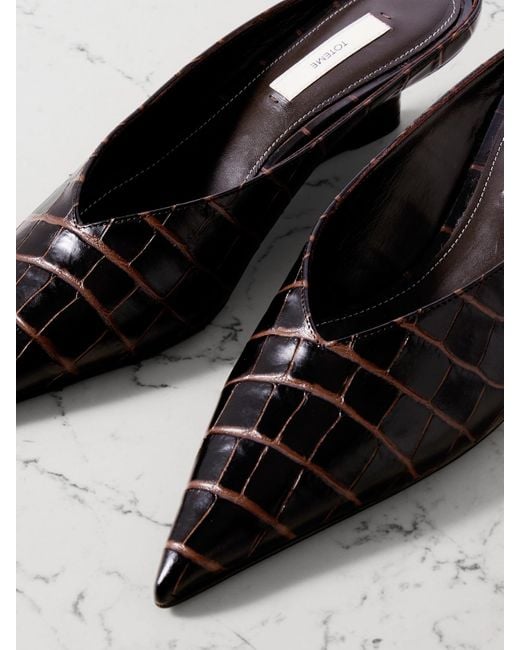 TOTEME Sharp Croc-Effect Leather Mules in Gray | Lyst