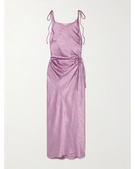 Acne Pink Midi-Wickelkleid Aus Gehämmertem Satin