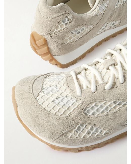Bottega Veneta White Orbit Suede, Leather, Mesh And Fishnet Sneakers