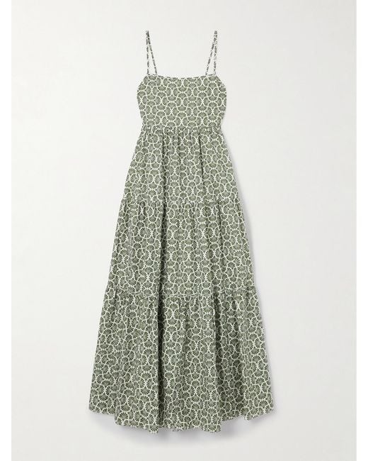 Matteau Green Tiered Floral-Print Organic Cotton Maxi Dress