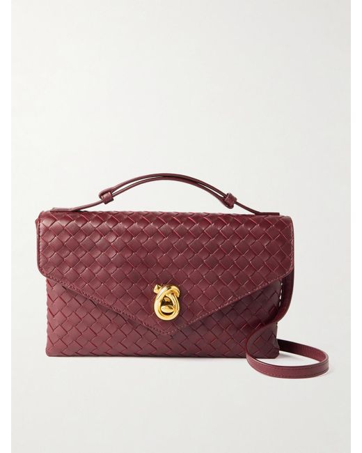 Sac Porté Épaule En Cuir Intrecciato Knot Lock Medium Bottega Veneta en coloris Red