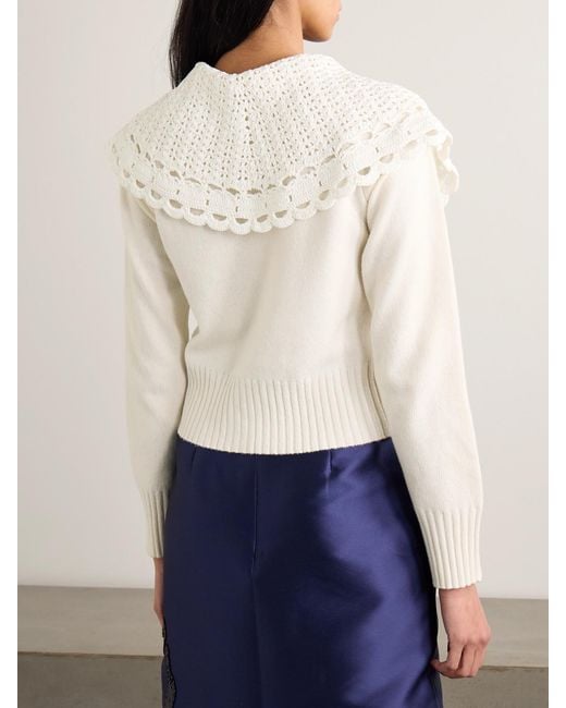 Erdem Natural Convertible Merino Wool-Blend And Crocheted Organic Cotton Cardigan