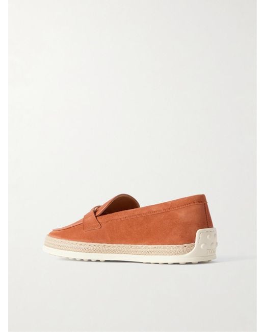 Tod's Red Gomma Loafers Aus Veloursleder Mit Verzierung, Raffiabast- Und Lederbesätzen