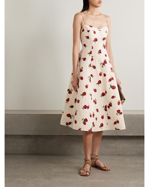 Khaite Pink Isabella Printed Cotton-Poplin Midi Dress