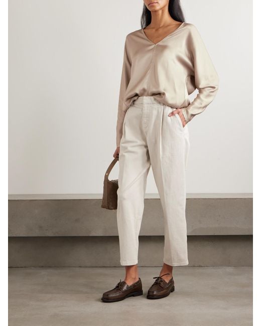 Brunello Cucinelli Natural Silk-Satin Blouse