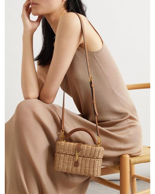 Saint Laurent Brown Gaby Vanity Schultertasche Aus Korbgeflecht Mit Lederbesätzen