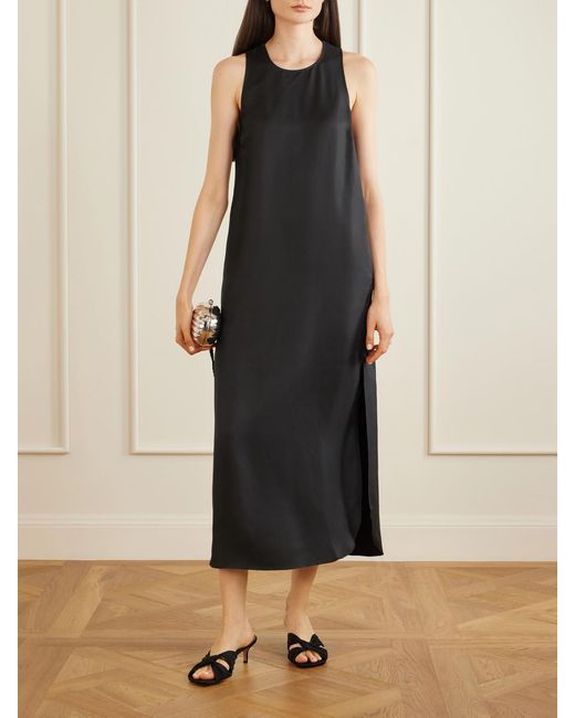 Loulou de Saison Black Paloma Silk-Twill Maxi Dress