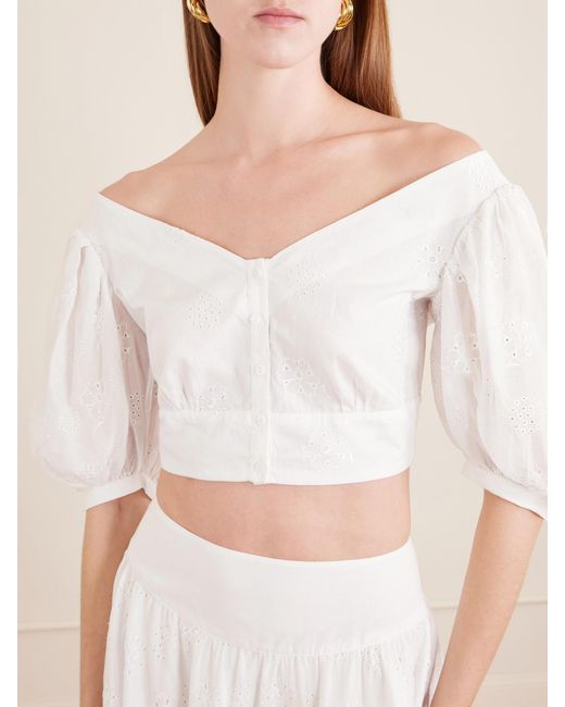 Thierry Colson White Clara Embroidered Cotton-Voile Blouse