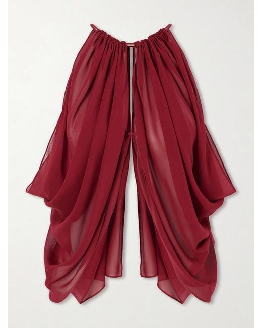 Aflalo Red Reysa Ruched Silk-Crepe Top