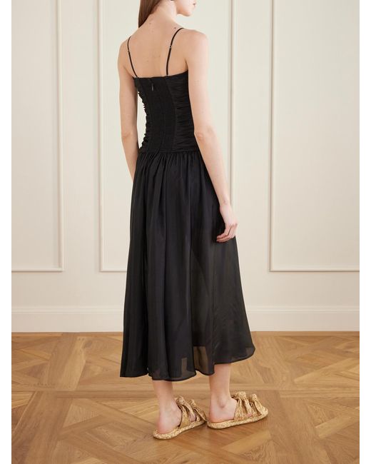 Zimmermann Aster Cutout Gathered Silk-Chiffon Midi Dress in Black