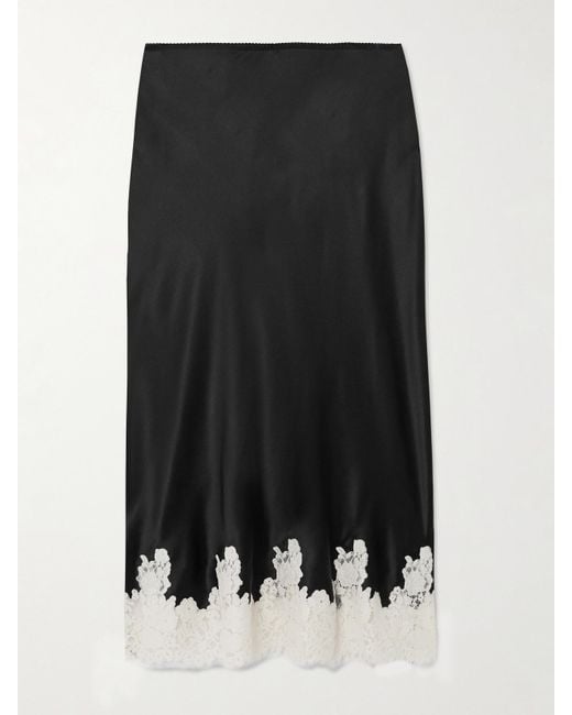 Doen Black Elowena Lace-Trimmed Silk Midi Skirt