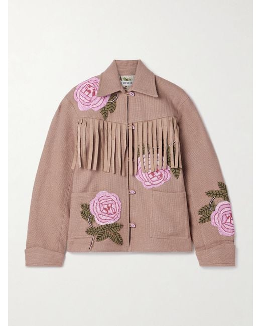 Alix Of Bohemia Pink Jude Fringed Bead-Embellished Cotton-Canvas Jacket