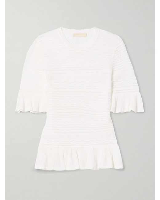 Ulla Johnson White Flora Ruffled Knitted Top