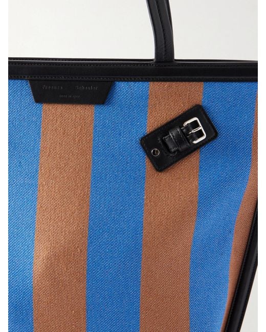 Proenza Schouler Blue North South Days Striped Leather-Trimmed Canvas Tote