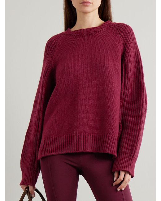 Another Tomorrow Red Oversized Ribbed Recycled Cashmere And Wool-Blend Sweater