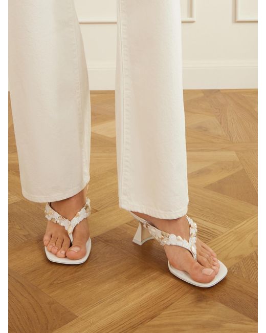 Cult Gaia Natural Abi Bead-Embellished Leather Thong Sandals