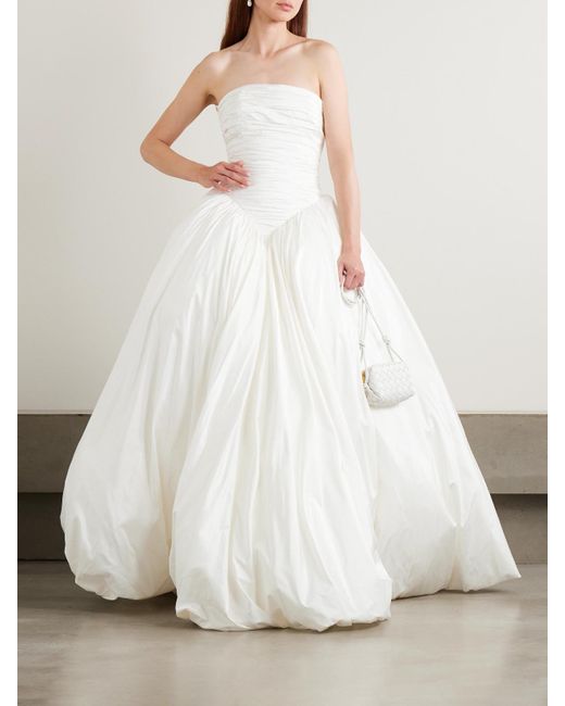 The New Arrivals Ilkyaz Ozel White Britt Strapless Ruched Silk-Taffeta Gown
