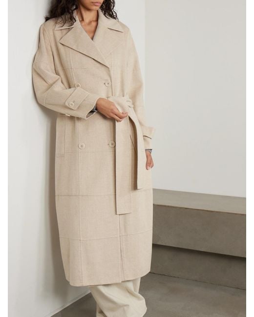Joseph Natural Merton Belted Paneled Double-Breasted Wool And Silk-Blend Coat