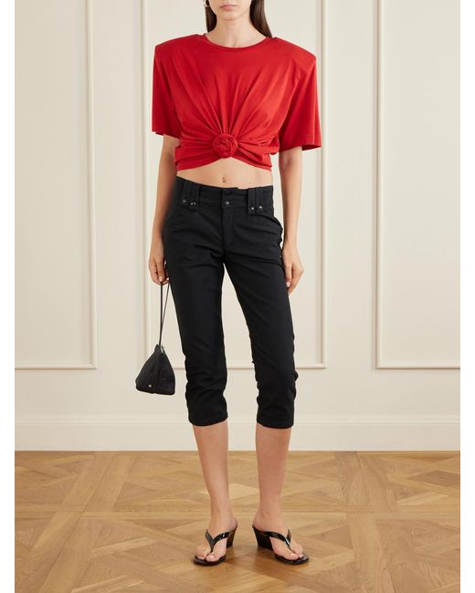 Magda Butrym Red Knotted Cropped Cotton-Blend Jersey T-Shirt