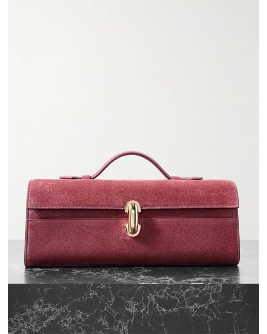 SAVETTE Red Slim Symmetry Pochette Leather-Trimmed Suede Tote