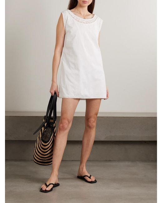 Posse White Danielle Lace-Trimmed Cotton Mini Dress