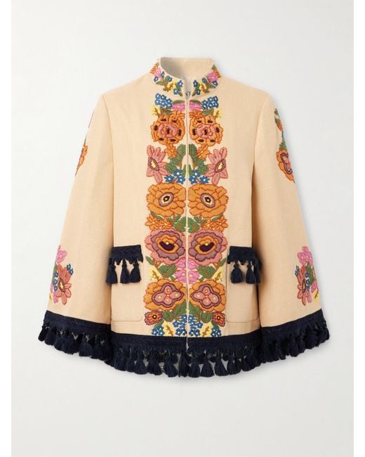 Valentino Garavani White Tassel-Trimmed Bead-Embellished Embroidered Canvas Jacket