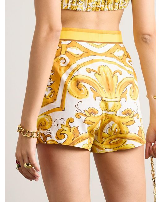 Dolce & Gabbana Yellow Maiolica Printed Cotton-Poplin Shorts