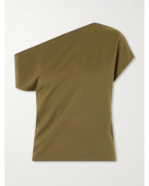 The Elder Statesman Green Superlight Tori One-Shoulder Cashmere Top