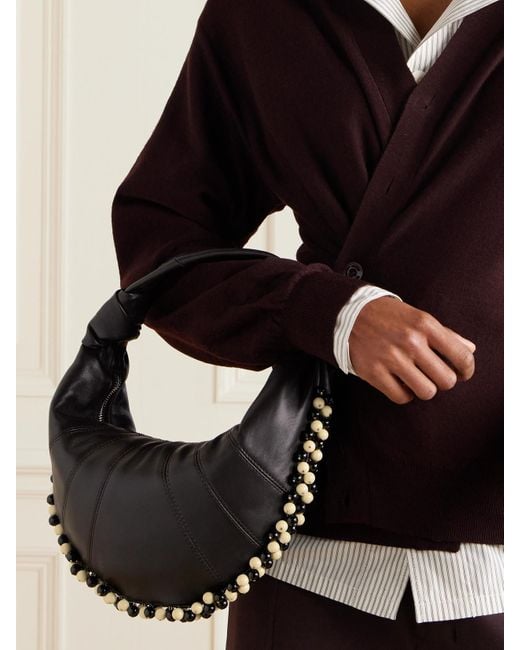 Lemaire Black Mini Fortune Croissant Schultertasche Aus Leder Mit Zierperlen